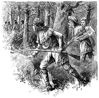wood cut of Daniel Boone in the forest