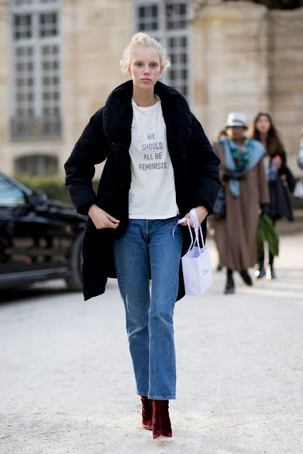Models Wear Dior's Feminist T-Shirt on the Streets at Couture Fashion Week