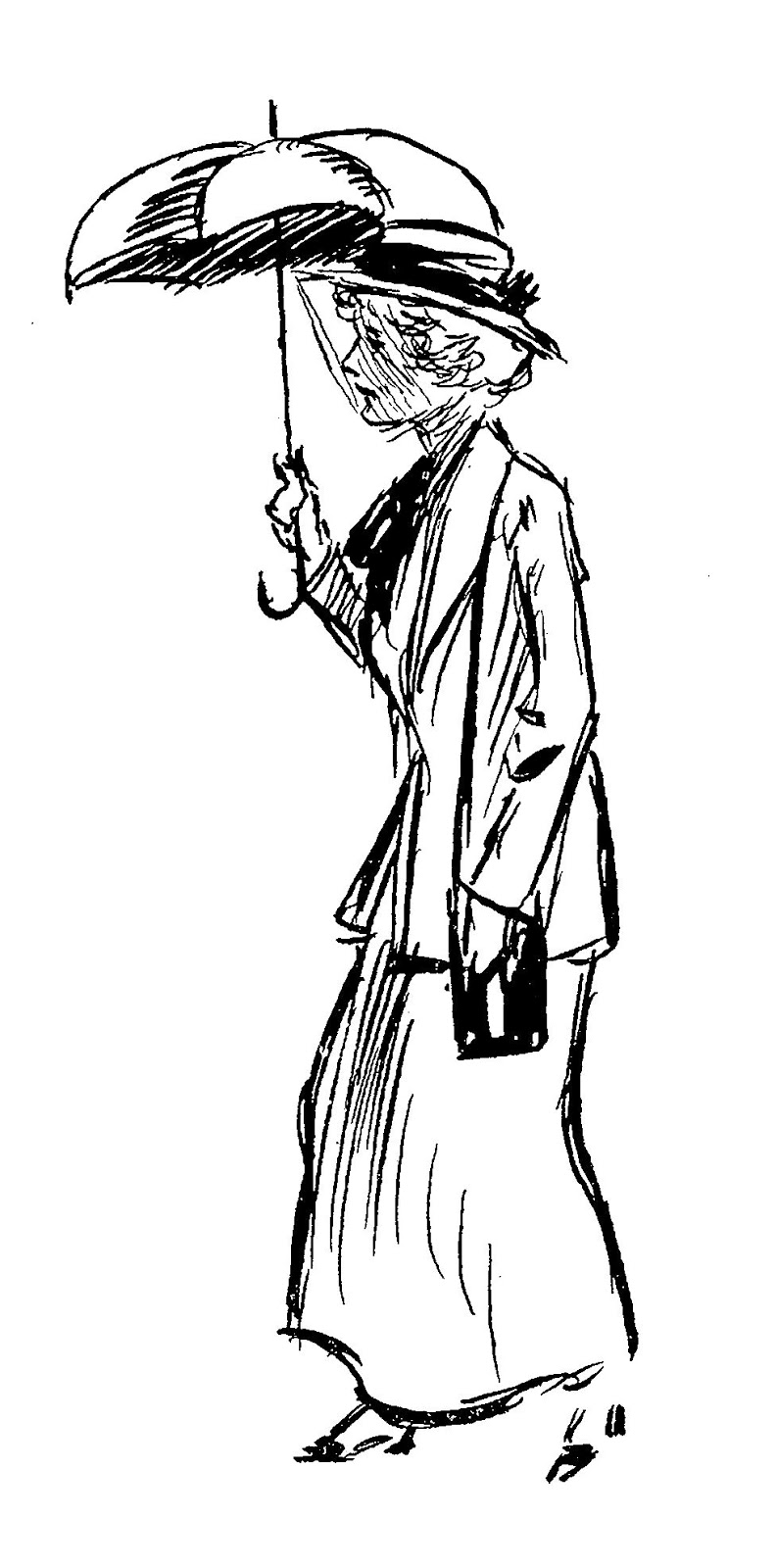 Digital Stamp Design Vintage Illustration Women Holding Umbrellas Clip Art