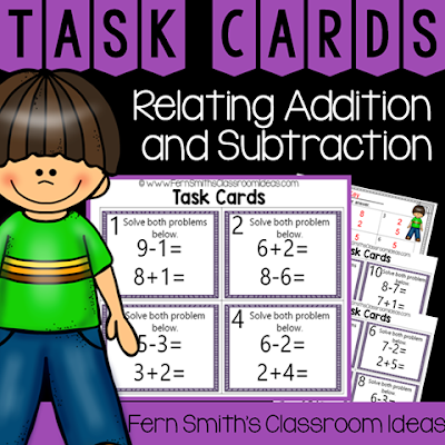 Second Grade Go Math 3.5 Relating Addition and Subtraction Task Cards