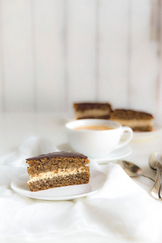 Milk and Honey Hazelnut Olive Oil Cake with Coffee Cream