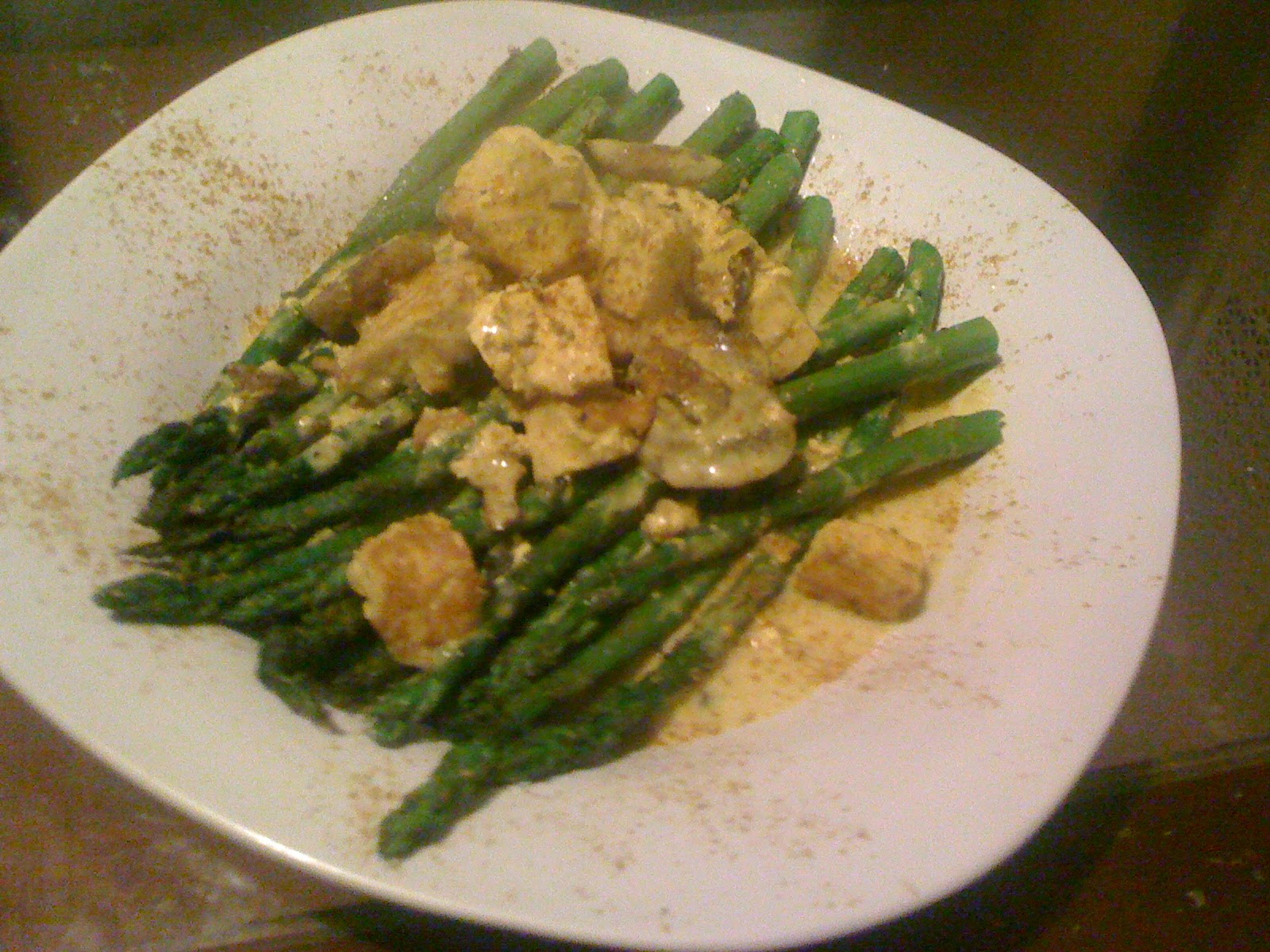 AfroVeganChick Roasted Asparagus With Coconut Mushroom And Tofu Cream