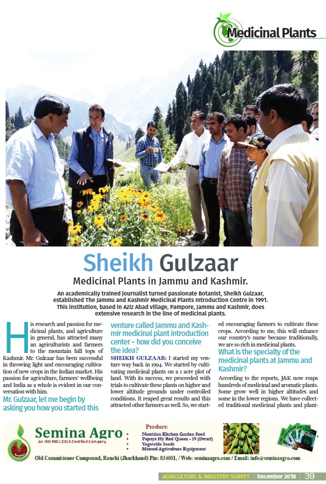 Jammu and Kashmir Medicinal Plants Introduction Centre 2018