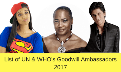 List of UN & WHO's Goodwill Ambassadors- 2017