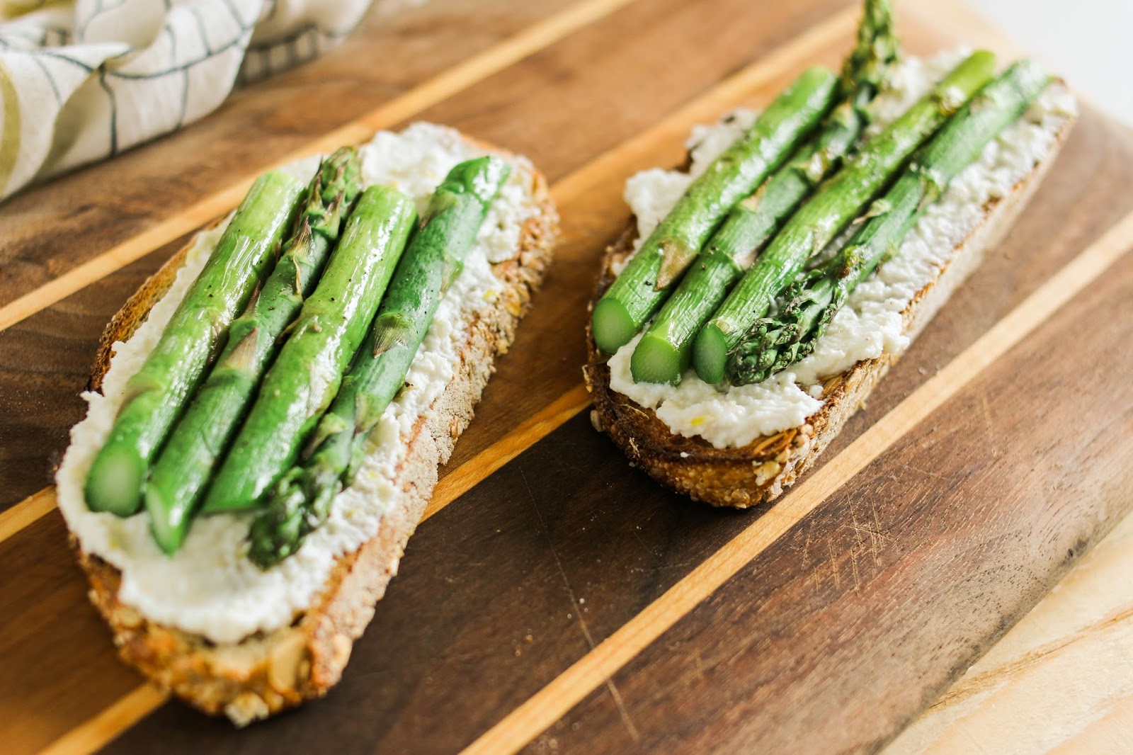 Ginger Rose Asparagus Prosciutto & Ricotta Crostini with Arugula