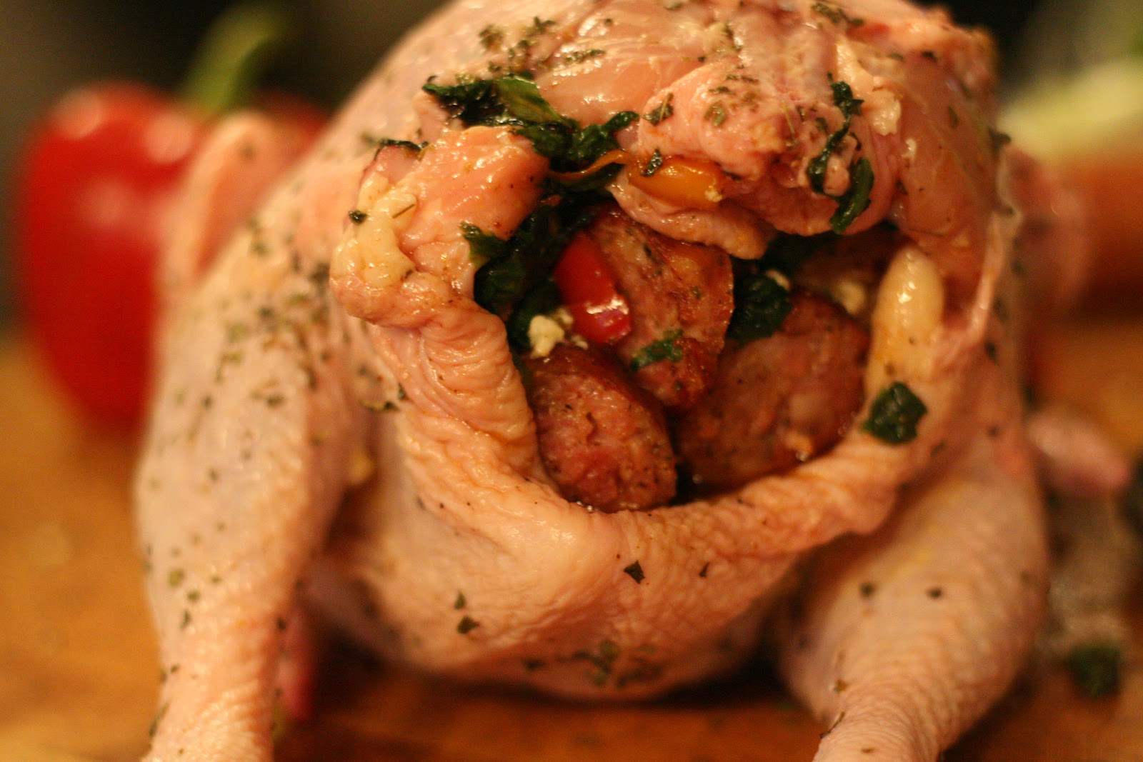 stuffed whole chicken on the grill