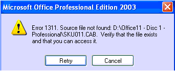 error 1311.source file not found