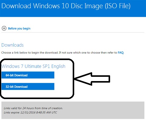 windows 7 ultimate SP1 ISO download links