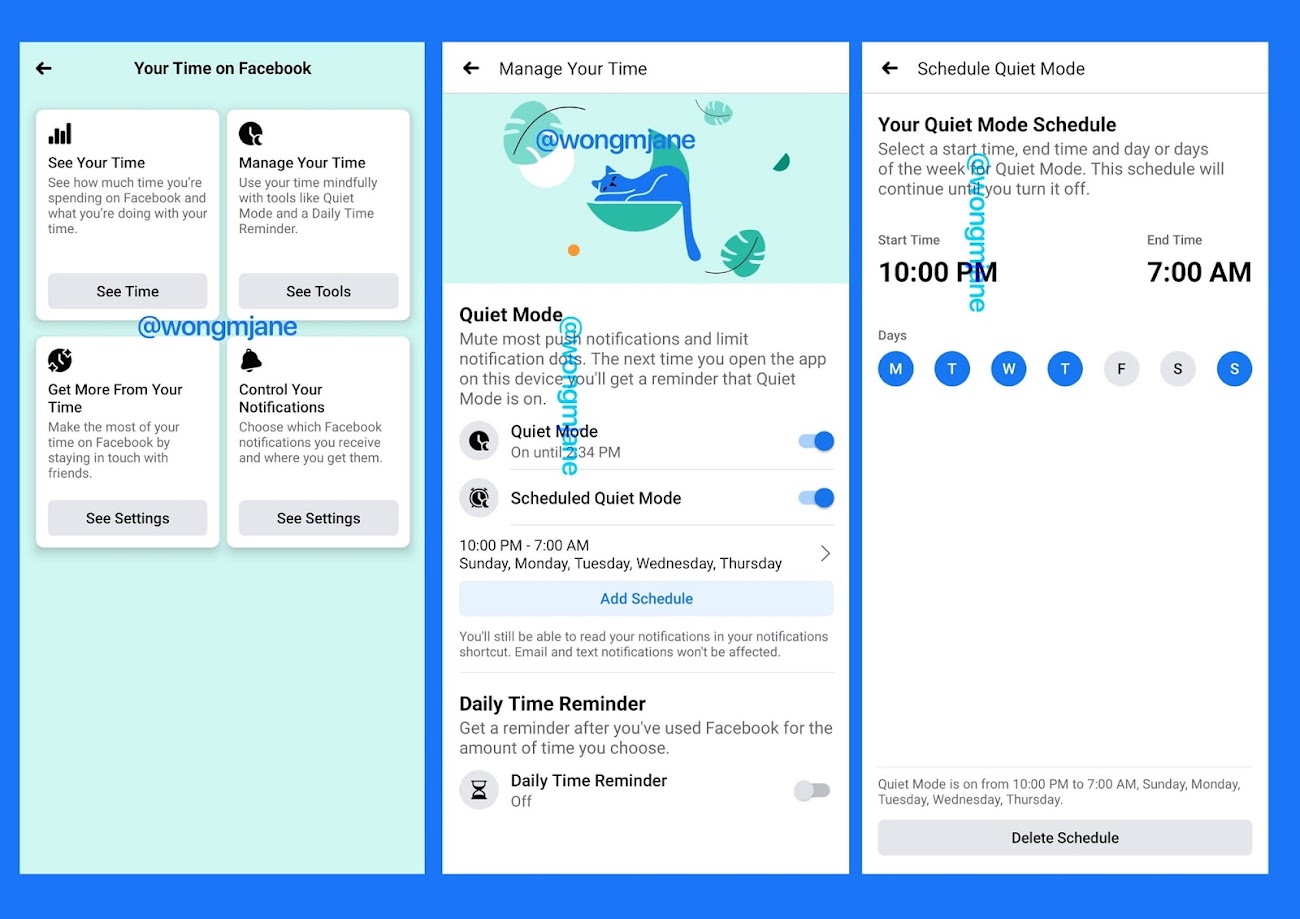 Facebook is testing an improved version of “Your Time on Facebook” feature, adding Quiet Mode and Scheduled Quiet Mode options