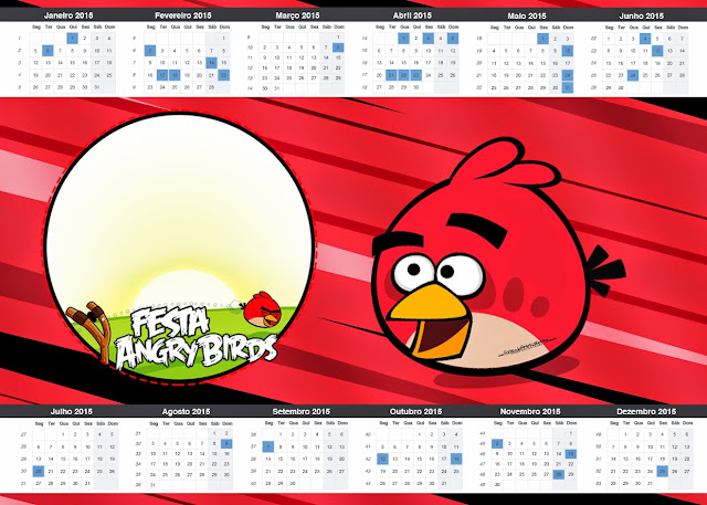 Angry Birds: Imprimibles Gratis para Fiestas. Calendario 2105 para imprimir gratis de Angry Birds.