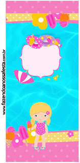 Fiesta en la Piscina para Niña Rubia: Etiquetas para Candy Bar para Imprimir Gratis. Envoltorios de fósforos o cerillas