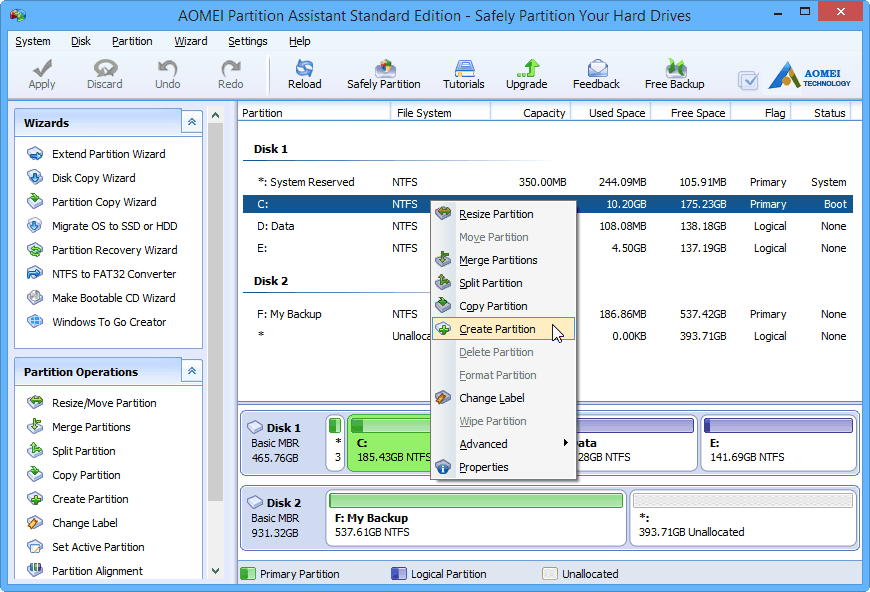 how to create multiple partitions on an external hard drive
