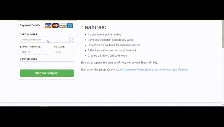 Online Payment Form Validation Preview