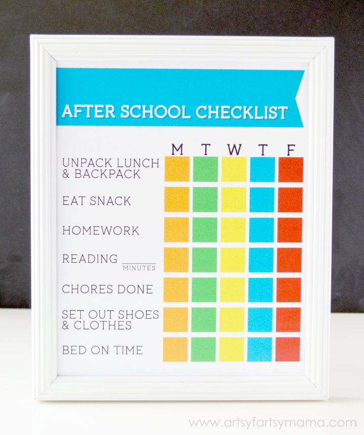Free Printable After School Checklist at artsyfartsymama.com