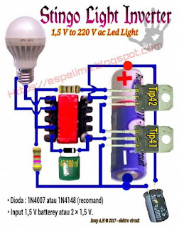 skema stingo light inverter 1,5v to 220v ac led dgn trafo charger hp