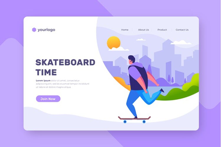 Outdoor Sport Landing Page With Man on Skateboard Outdoor Sport Landing Page With Man on Skateboard