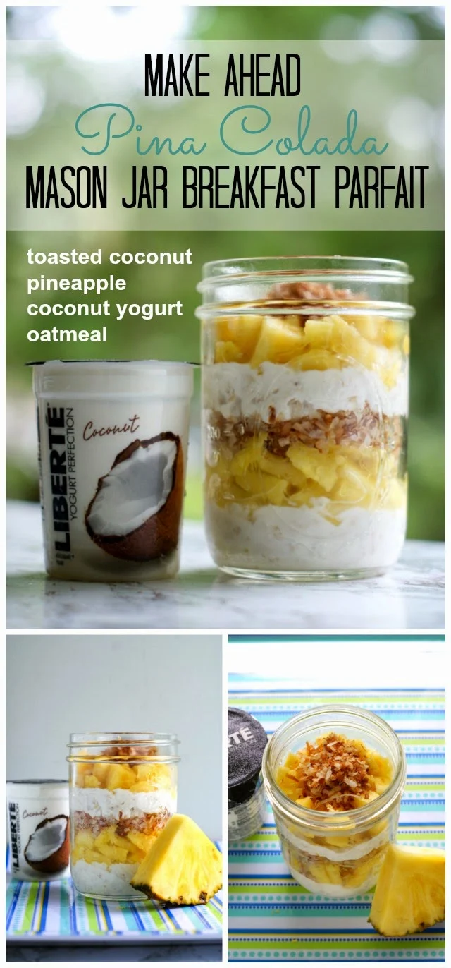 Make Ahead Mason Jar Pina Colada Breakfast Parfait | thetwobiteclub.com | #yogurtperfection #makeahead #healthy #ad