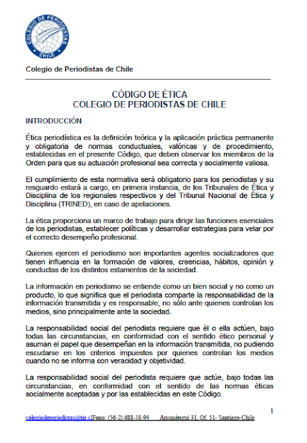 Nuevo Código de Ética del Colegio de Periodistas de Chile