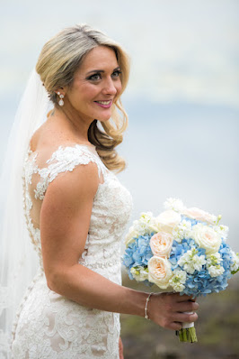 bride in wedding dress and bouquet