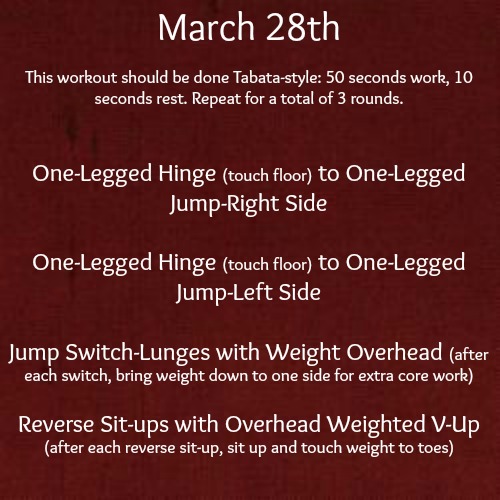Golden Teacup Workout for March 28th