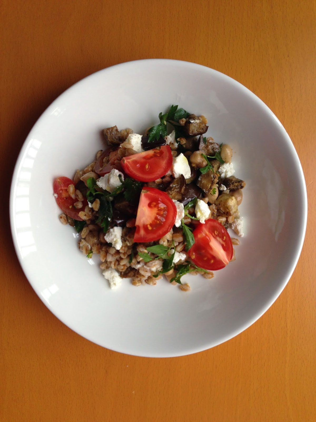 Farro, Chickpea, and Roasted Eggplant Salad