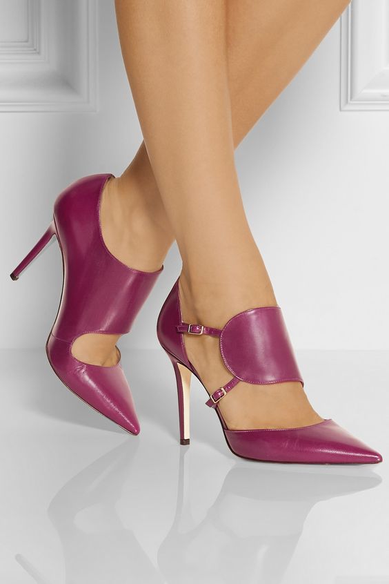 red leather pumps with ankle strap