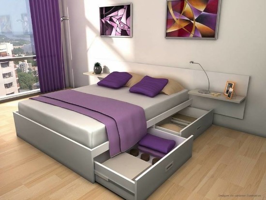 desain inspiratif tempat tidur dengan lemari di bawahnya