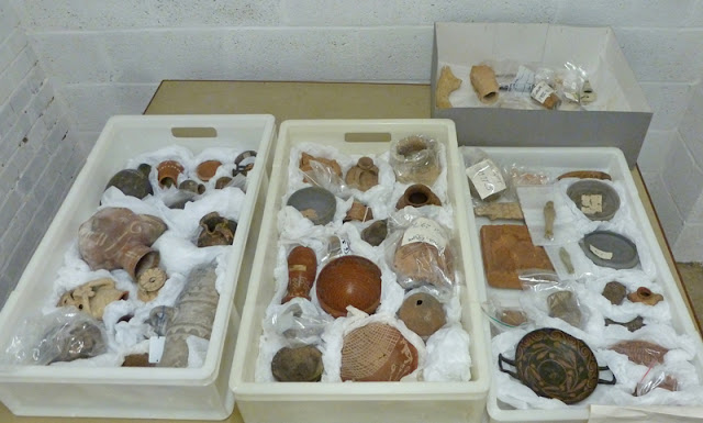 trays three trays of archaeological pottery