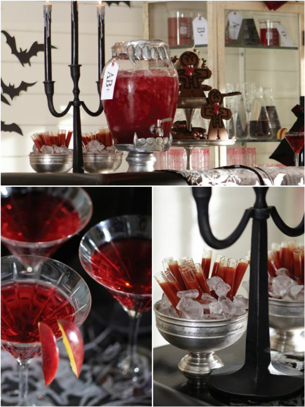 Halloween Vampire Blood Bar Cocktail Recipes - via BirdsParty.com