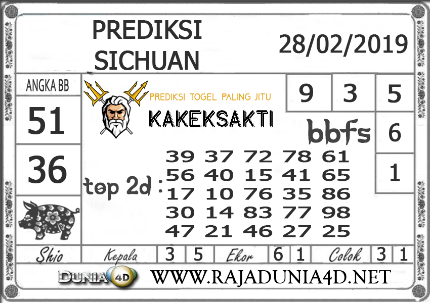 Prediksi Togel SICHUAN DUNIA4D 28 FEBRUARI 2019