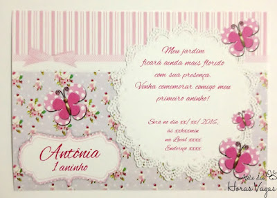 convite aniversário artesanal infantil personalizado jardim encantado borboletas provençal floral vintage lilás rosa chá de bebê 1 aninho festa menina delicado scrap scrapbook scrapfesta