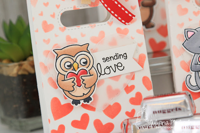 Valentine's Day Treat Bags with Stencils Ombre Background by Juliana Michaels featuring Newton's Nook Designs Sending Hugs Stamp Set and Tumbling Hearts Stencil