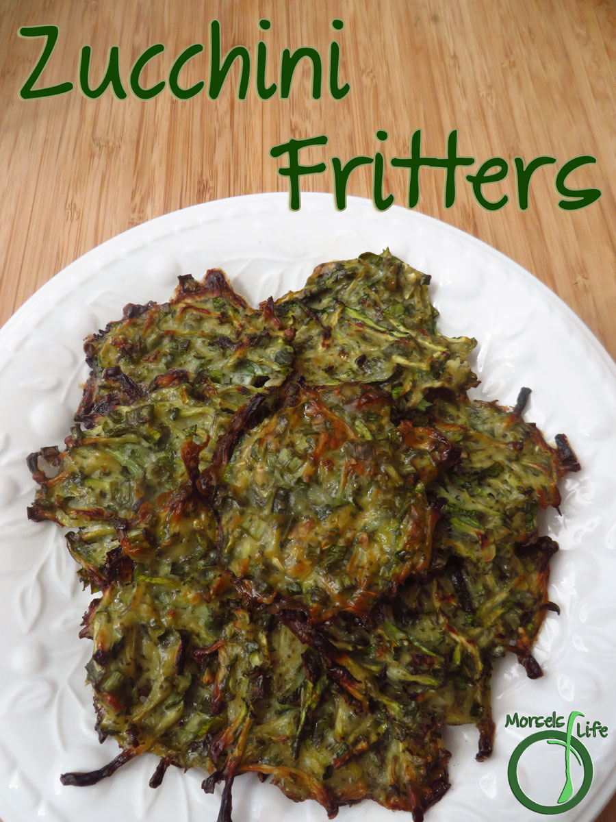 Morsels of Life - Zucchini Fritters - Super easy zucchini, flavored with green onions and cilantro, then pan fried until a golden brown and crispy crust forms.