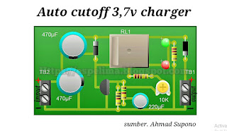 skema rangkaian auto cutoff charger batterey 3,7v dengan riley 5v