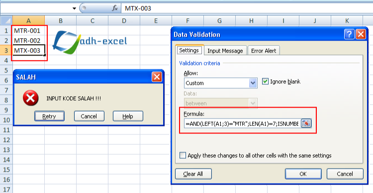 Membuat Validasi Input Untuk Format Tertentu Dengan Data Validation Dalam Excel Adhe Pradiptha