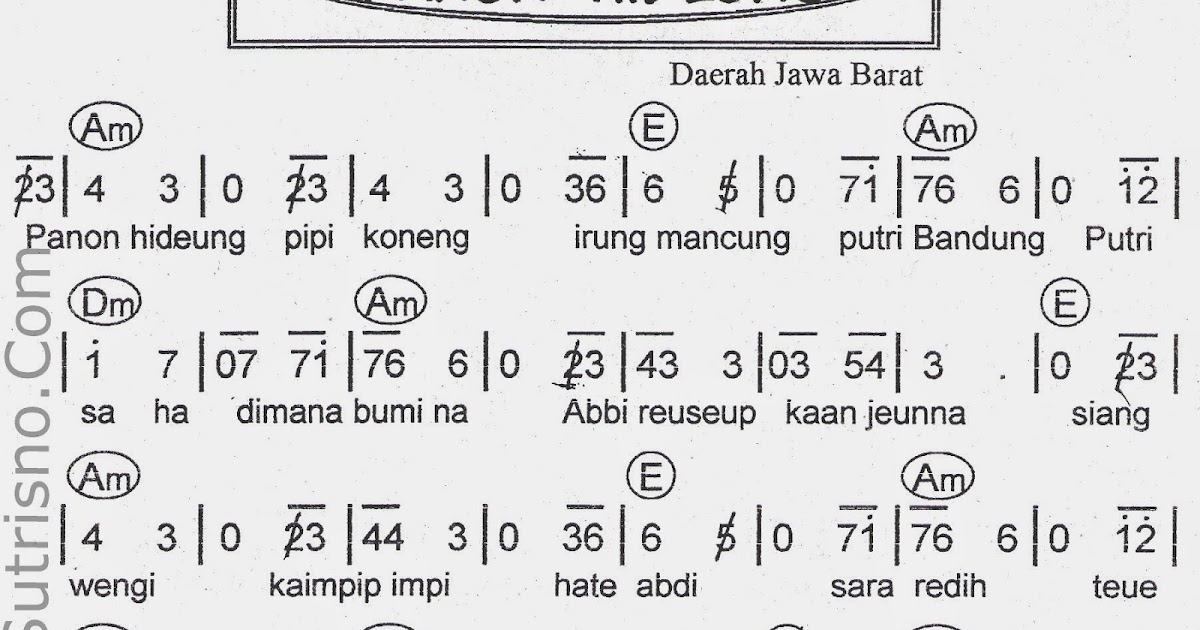 Not Angka Lagu Daerah Panon Hideung Sergur Id