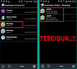 Notification History Terlihat pesan yang telah dihapus