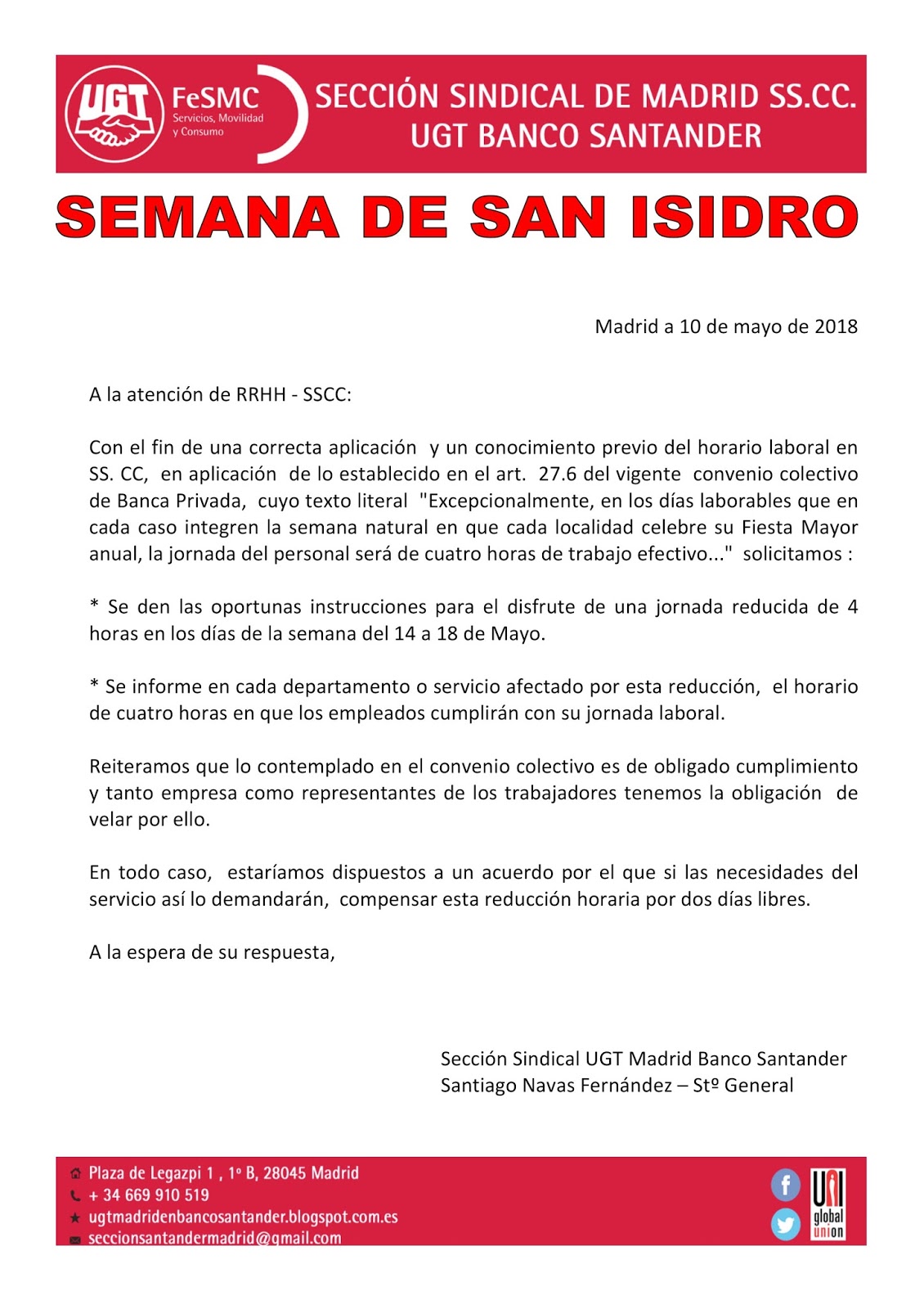 banco santander oficinas madrid horario secci 243 n sindical de ugt madrid en banco santander banco santander oficinas madrid horario secci 243 n sindical de ugt madrid en banco santander