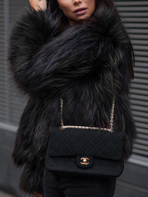 black faux fur chanel fashion