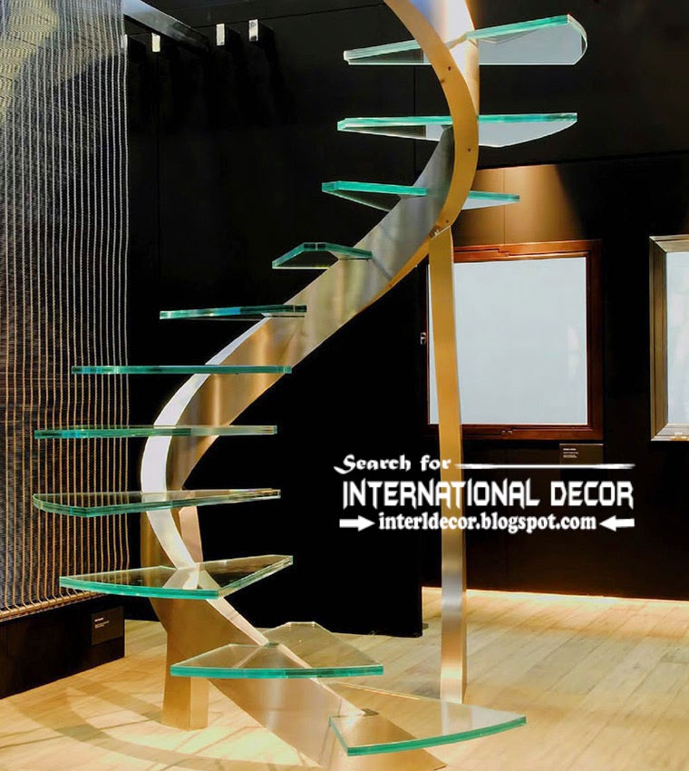 original stairs design 2015 and glass staircase for modern interior, high-tech style stairs