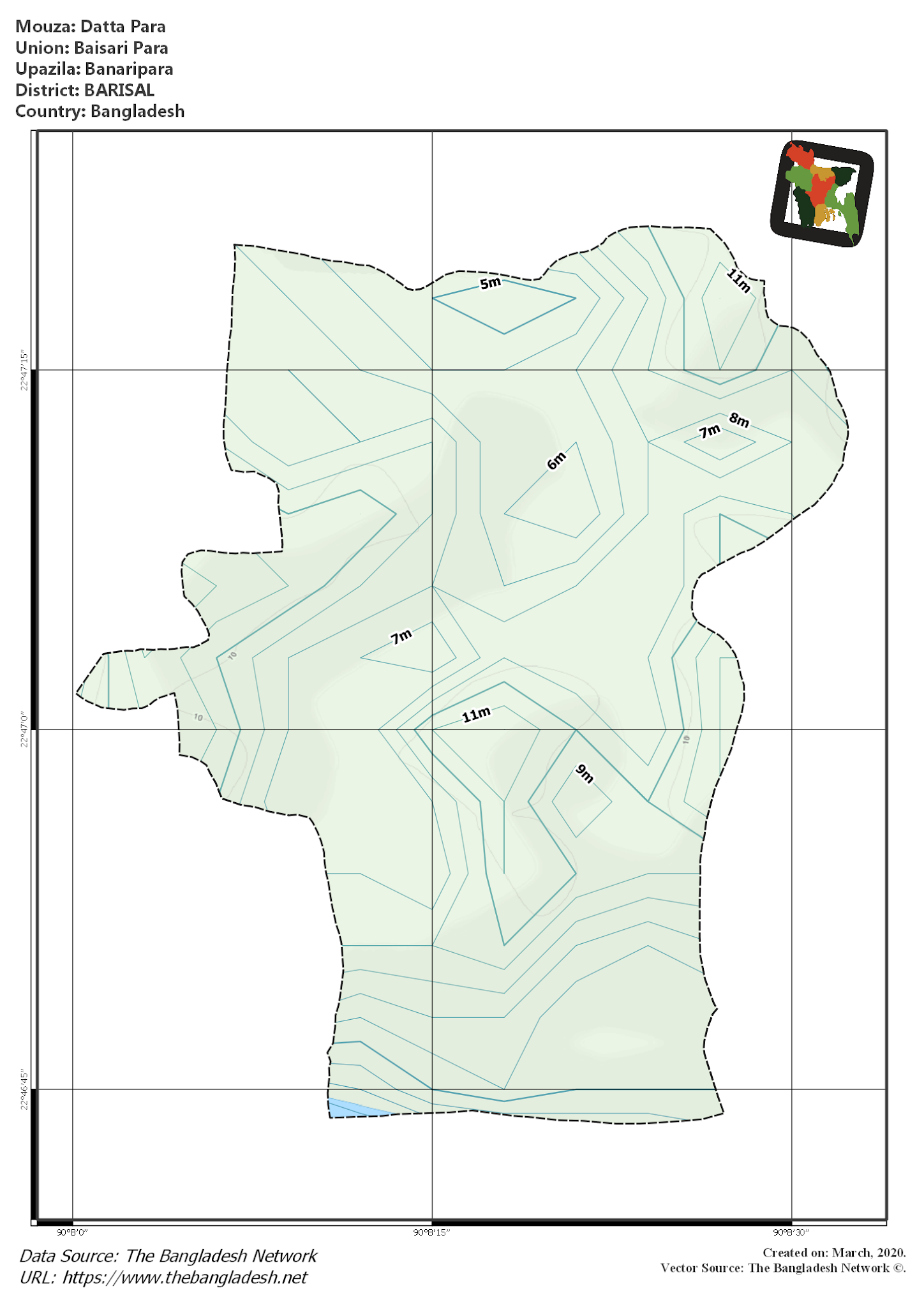 Map of Datta Para Mouza of Banaripara Upazila, BARISAL, Bangladesh.