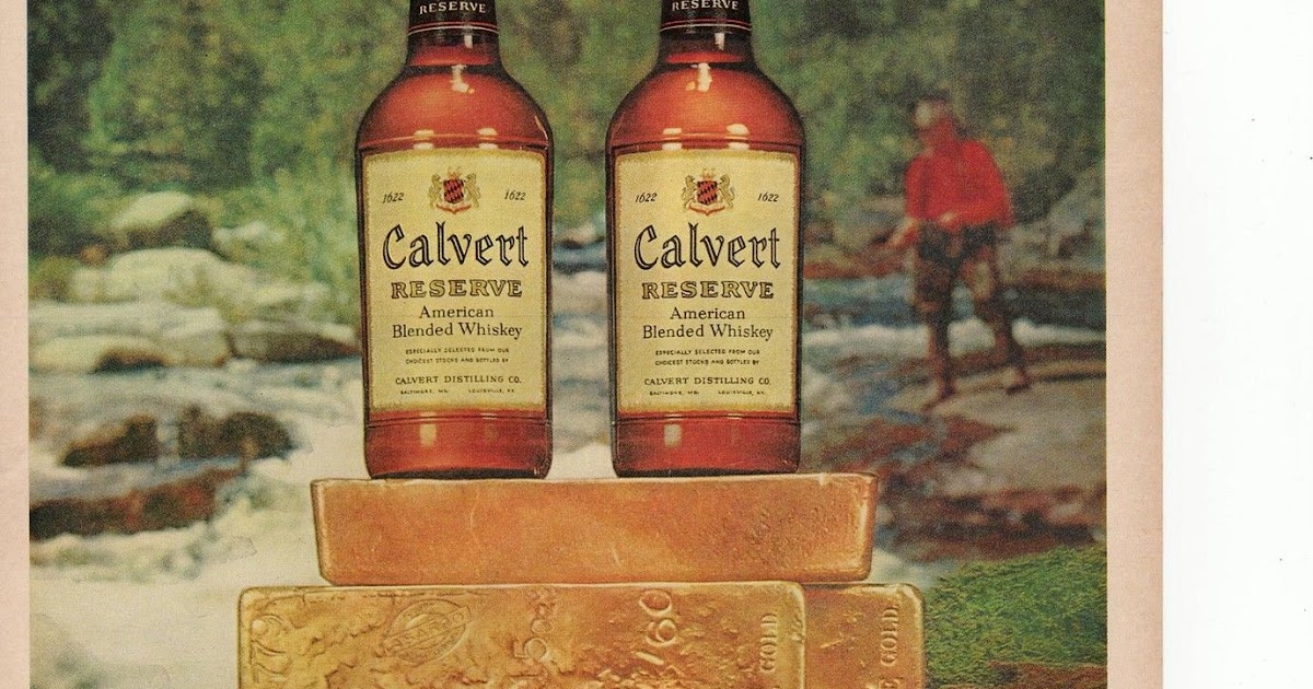 1961 CALVERT Reserve Whiskey Ad 2 BOTTLES ON 3 GOLD BARS Old
