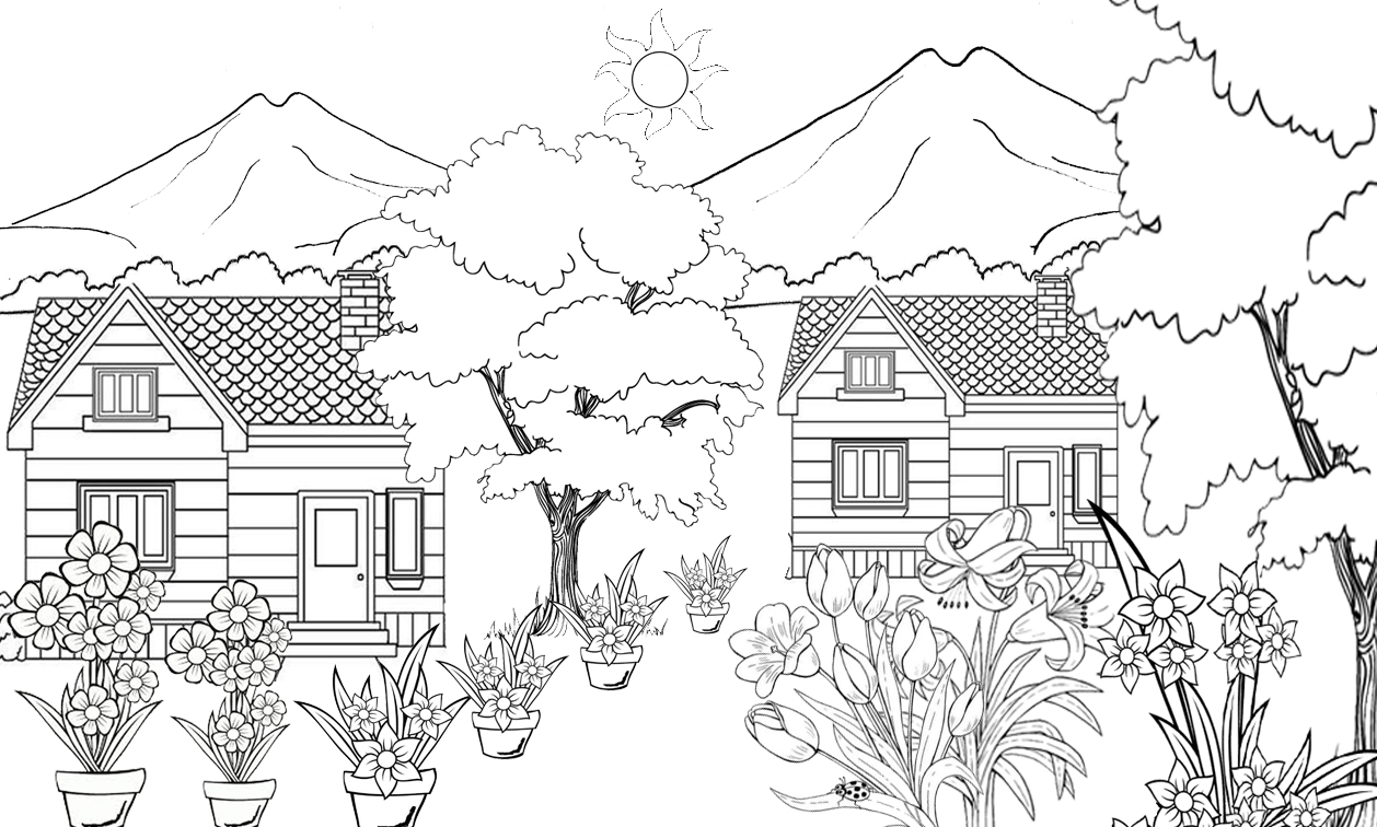 gambar mewarnai pemandangan desa