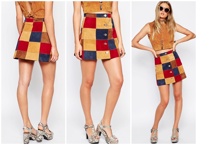 ASOS, A Line Skirt In Patchwork Suede With Button Through, $84.00 USD Same or Not by Sheena 宣娜:ASOS拼布花色麂皮裙 穿搭