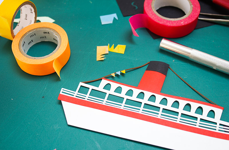 réalisation de fanions en masking tape, par Camille Epplin