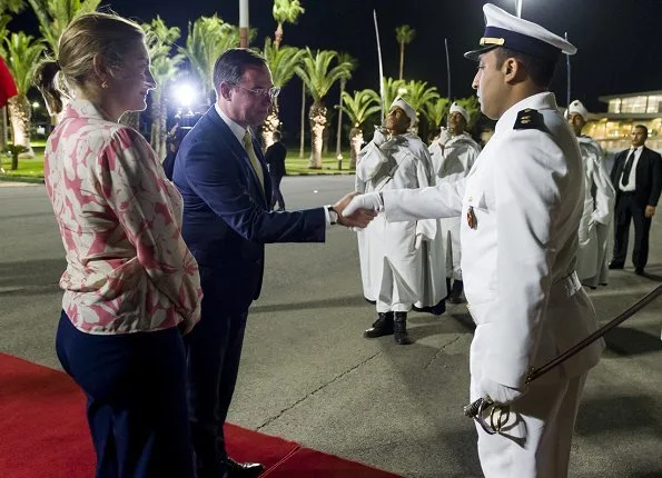 Prince Guillaume and Princess Stephanie arrived in Casablanca-Settat, Morocco. She wore floral print blouse