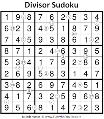 Divisor Sudoku (Fun With Sudoku #193) Puzzle Solution