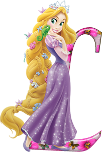 Abecedario de Rapunzel con Flores Rosadas. Rapunzel Alphabet with Pink Flowers.