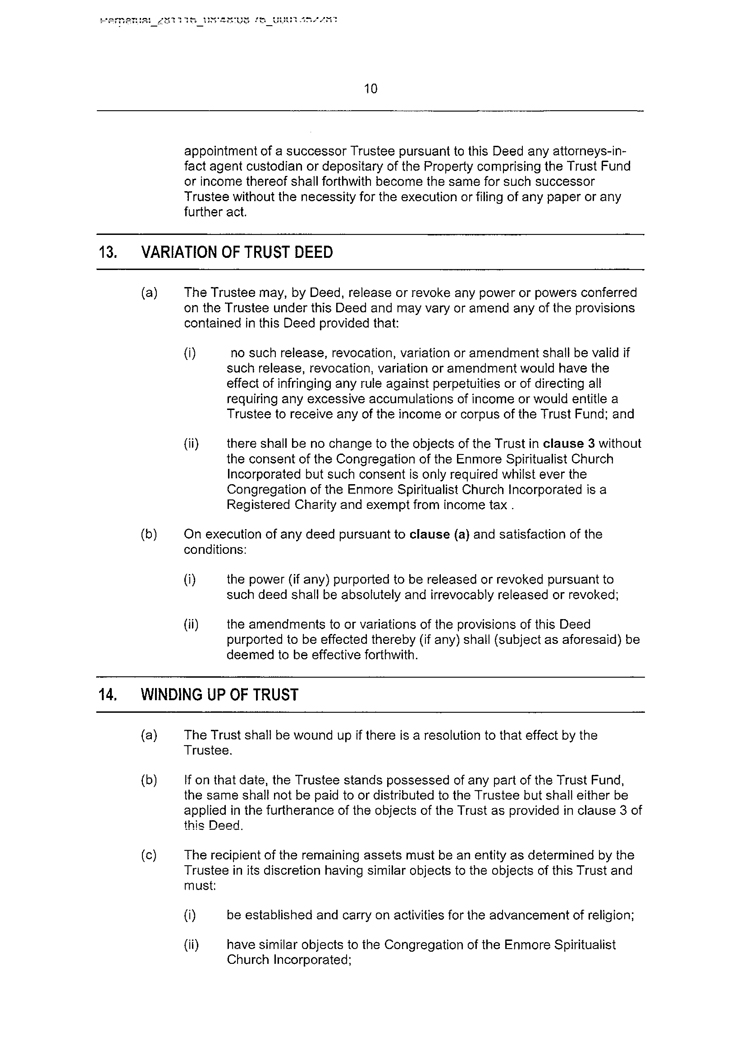The Congregation of the Enmore Spiritualist Church Foundation Trust Deed The Congregation of the Enmore Spiritualist Church Foundation Trust Deed