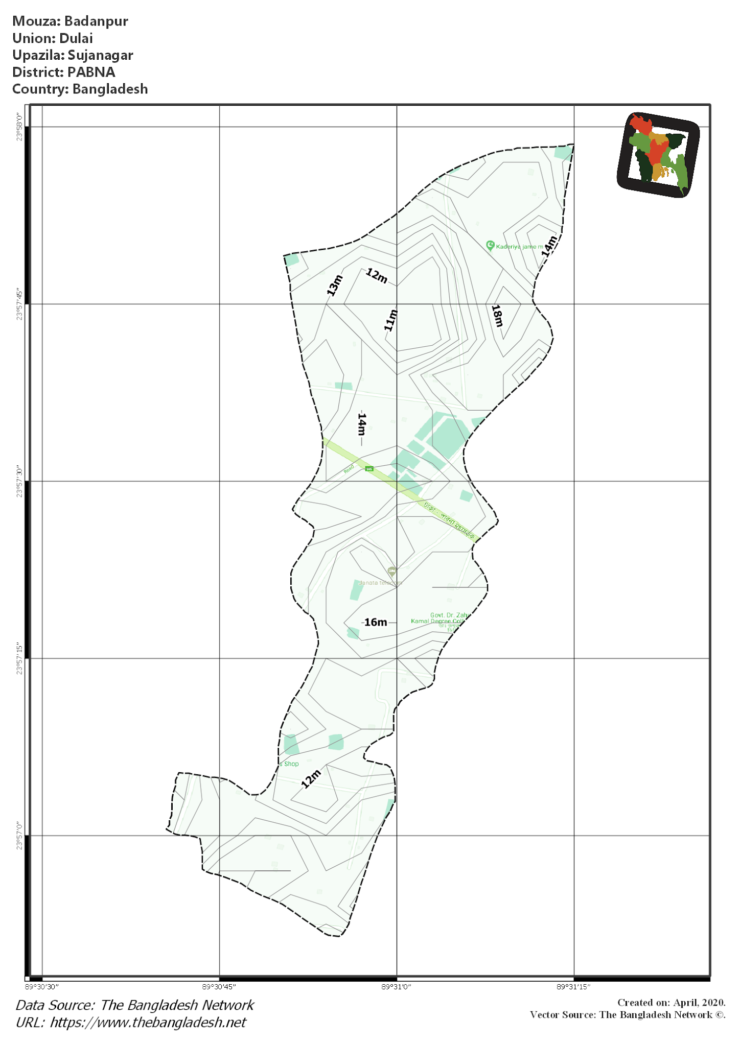 Map of Badanpur Mouza of Sujanagar Upazila, PABNA Map of Badanpur Mouza of Sujanagar Upazila, PABNA, Bangladesh.